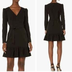 Milly Black Long Sleeve Belted Dress